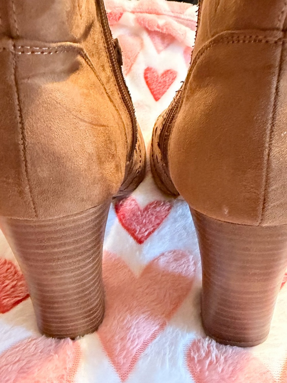 Torrid Tan Suede Laser-Cut Open-Toe Ankle Booties 4.5 inch heel - Picture 4 of 7